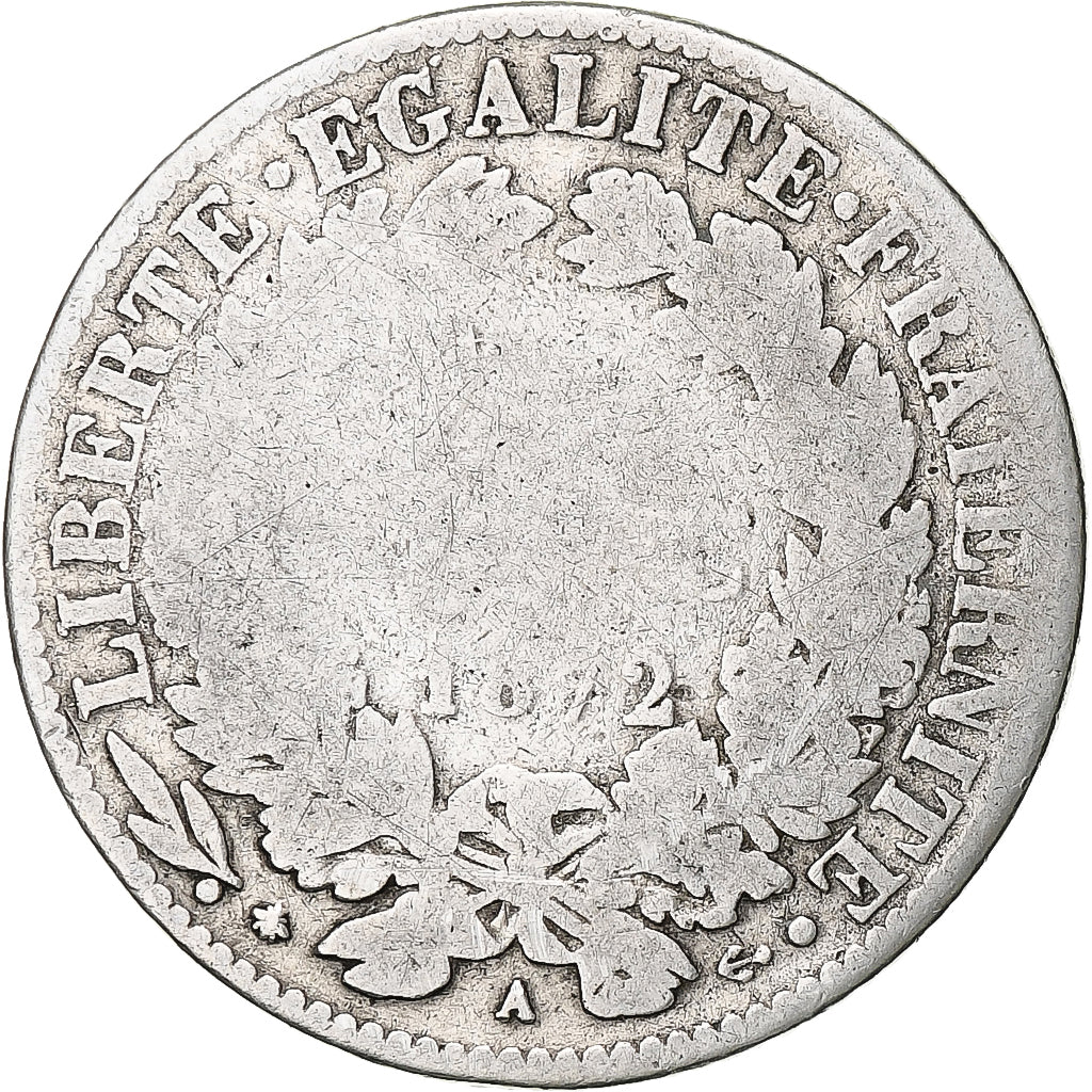 Francia, Franc, Cérès, 1872, Paris, Argento, MB, Gadoury:465a, KM:822.1