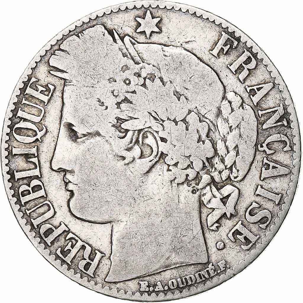 Francia, Franc, Cérès, 1872, Bordeaux, Argento, MB, Gadoury:465a, KM:822.2