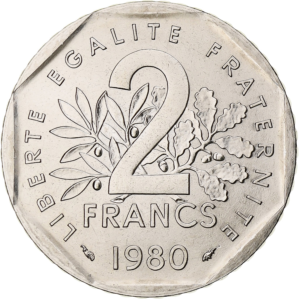 Francia, 2 Francs, Semeuse, 1980, Monnaie de Paris, série FDC, Níquel, FDC