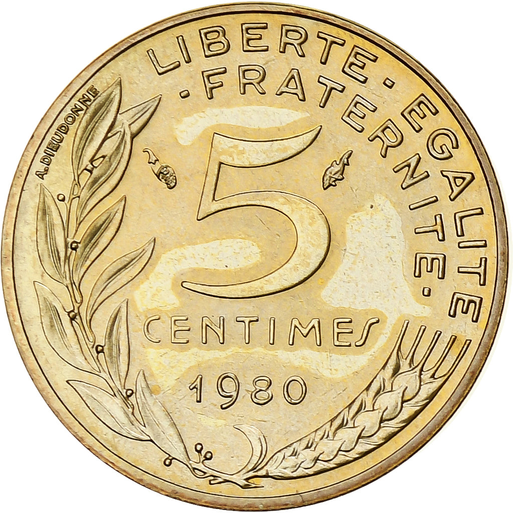 Frankrijk, 5 Centimes, Marianne, 1980, Monnaie de Paris, série FDC