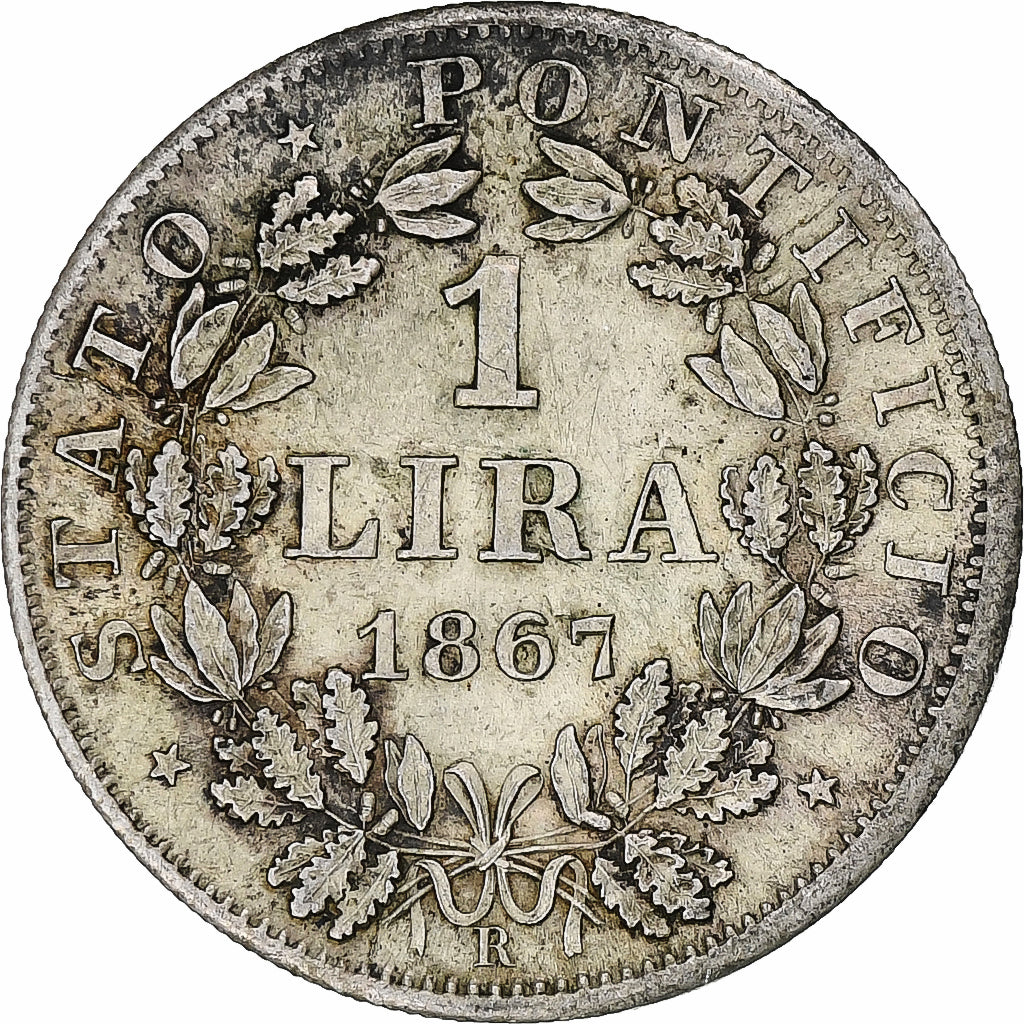 Papal States, Pius IX, Lira, 1867, Rome, Silver, EF(40-45), KM:1378