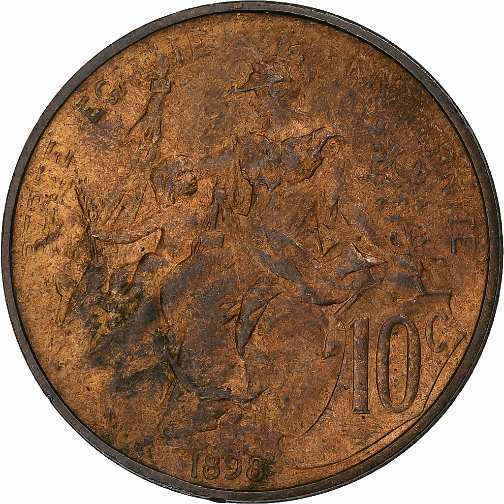 Frankrijk, 10 Centimes, Dupuis, 1898, Paris, Bronzen, ZF+, Gadoury:277, KM:843