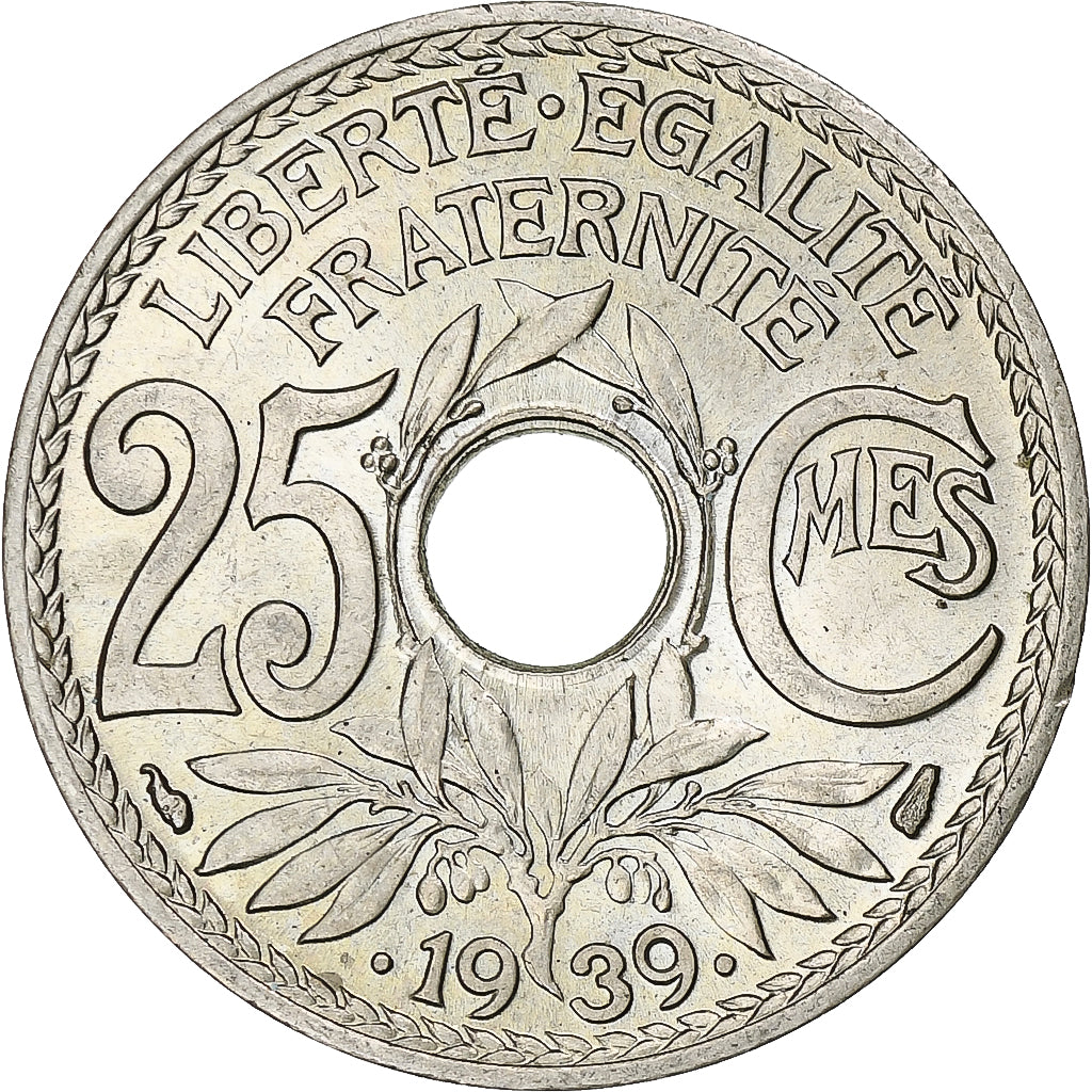 France, 25 Centimes, Lindauer, .1939., Paris, Maillechort, MS(64), Gadoury:381