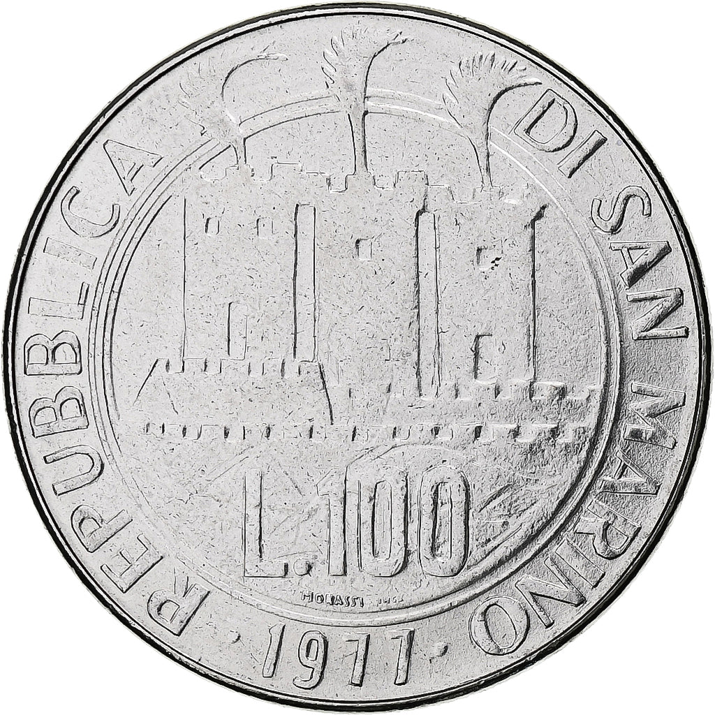 San Marino, 100 Lire, Protection of Nature, 1977, Rome, BU, Stal nierdzewna