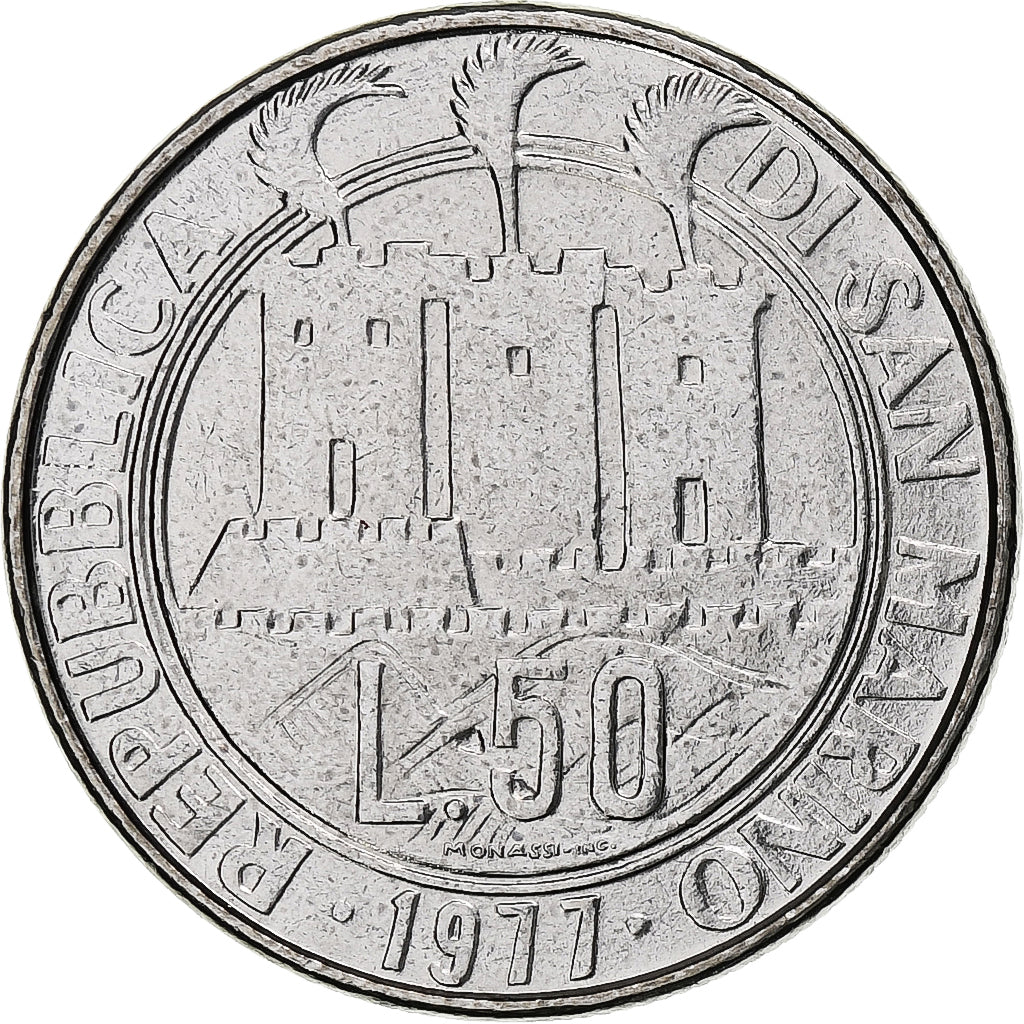 San Marino, 50 Lire, Protection of Nature, 1977, Rome, BU, Stal nierdzewna