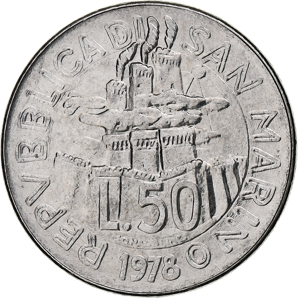 San Marino, 50 Lire, Work Life, 1978, Rome, BU, Stainless Steel, MS(63), KM:81