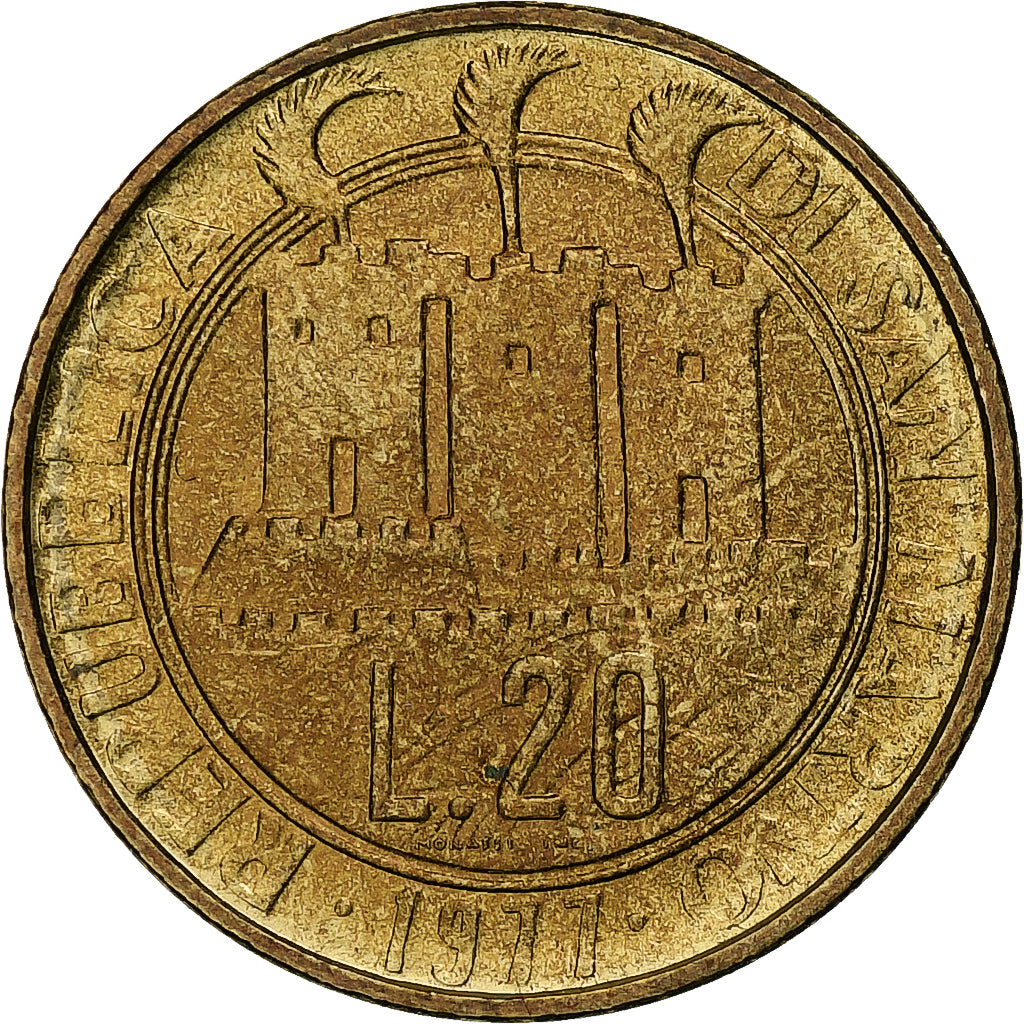 San Marino, 20 Lire, Protection of Nature, 1977, Rome, BU, Aluminium-Brąz