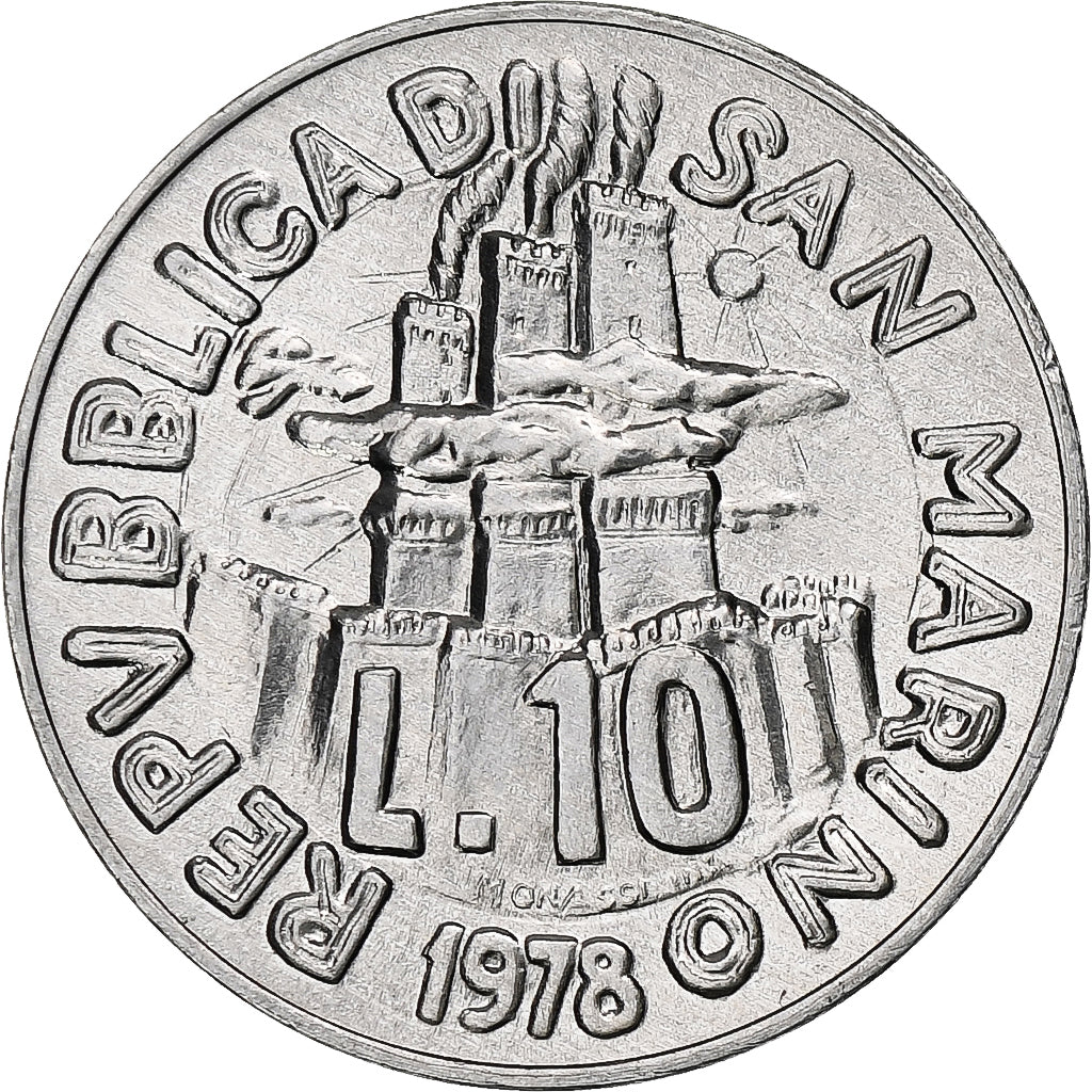 San Marino, 10 Lire, Work Life, 1978, Rome, BU, Aluminium, MS(63), KM:66