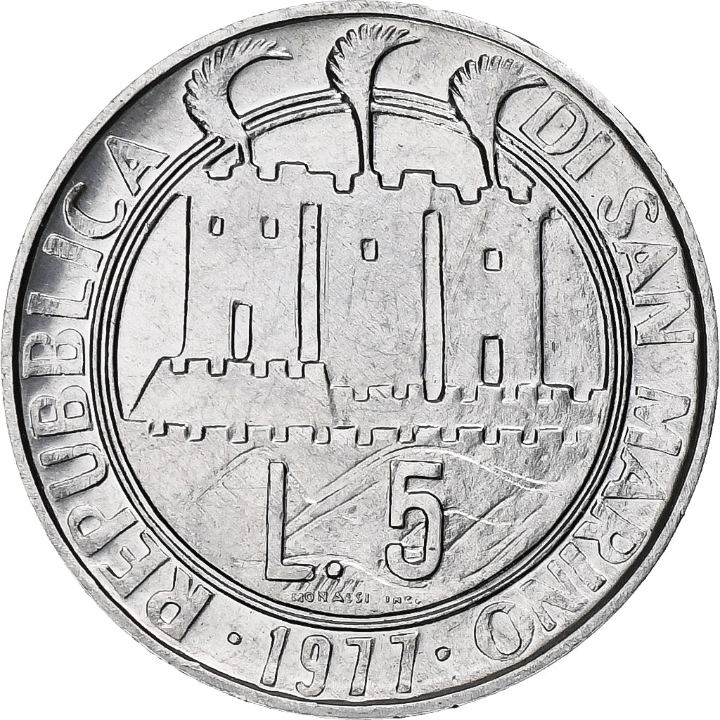 San Marino, 5 Lire, Protection of Nature, 1977, Rome, BU, Aluminio, SC, KM:65