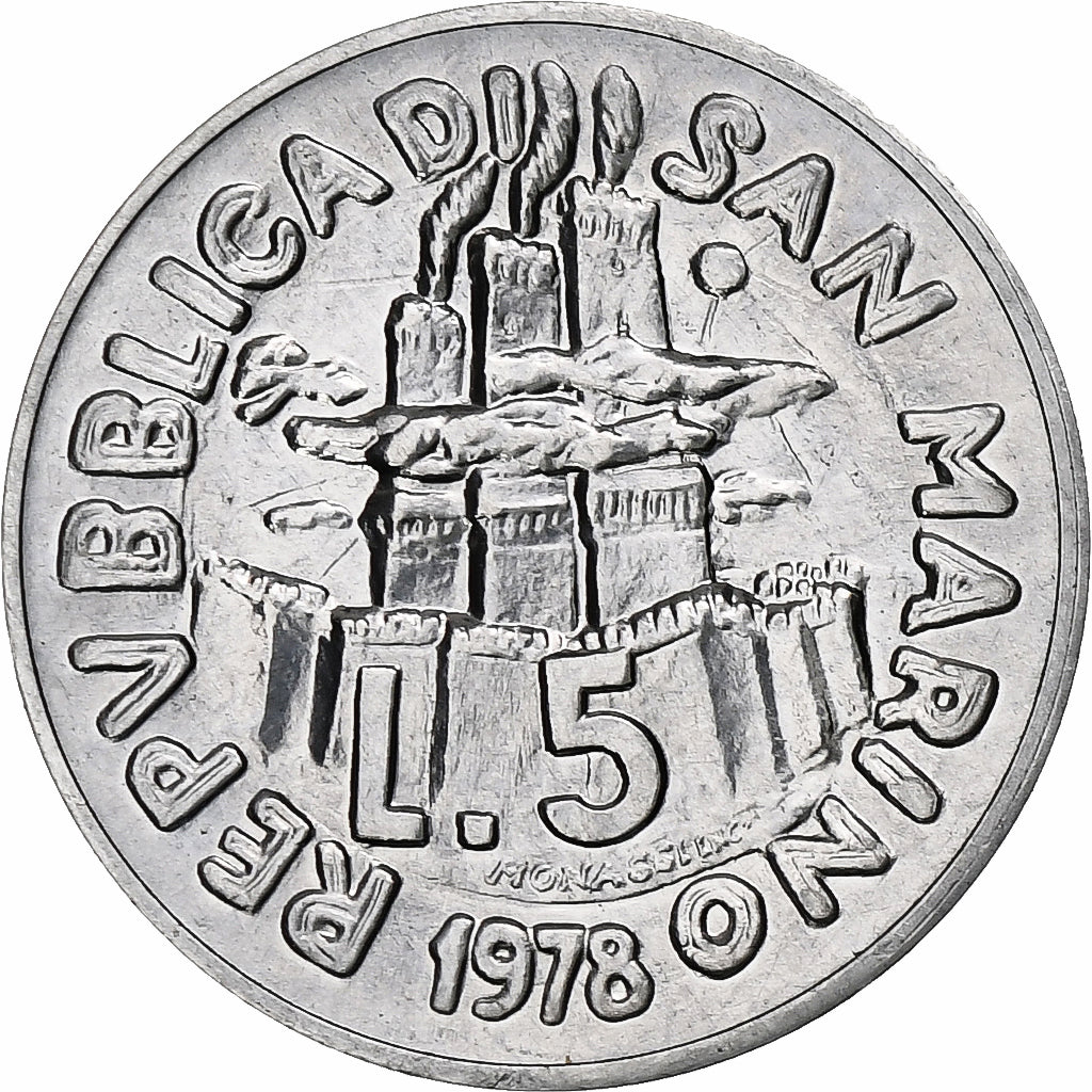San Marino, 5 Lire, Work Life, 1978, Rome, BU, Aluminum, MS(63), KM:78