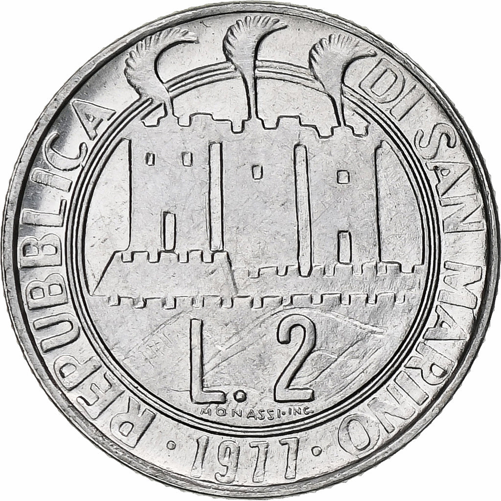 San Marino, 2 Lire, Protection of Nature, 1977, Rome, BU, Aluminio, SC, KM:64