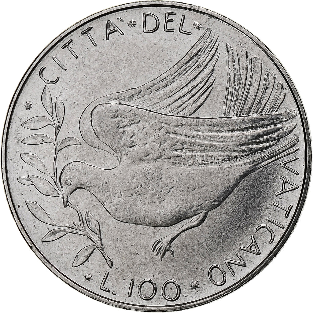 Vaticano, Paul VI, 100 Lire, 1974 / Anno XII, Rome, Aço Inoxidável, MS(63)