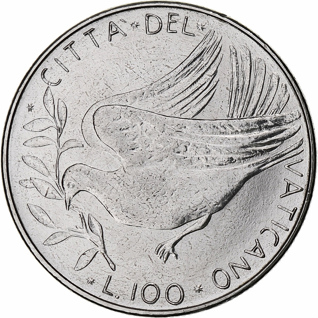 Vaticano, Paul VI, 100 Lire, 1977 / Anno XV, Rome, Aço Inoxidável, MS(63)