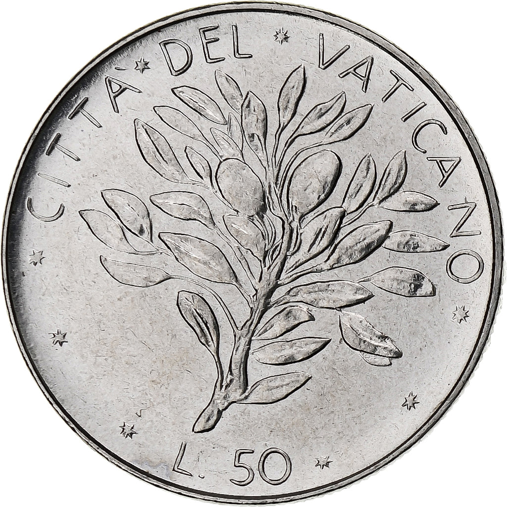 Vatican, Paul VI, 50 Lire, 1974 / Anno XII, Rome, Stainless Steel, MS(63)