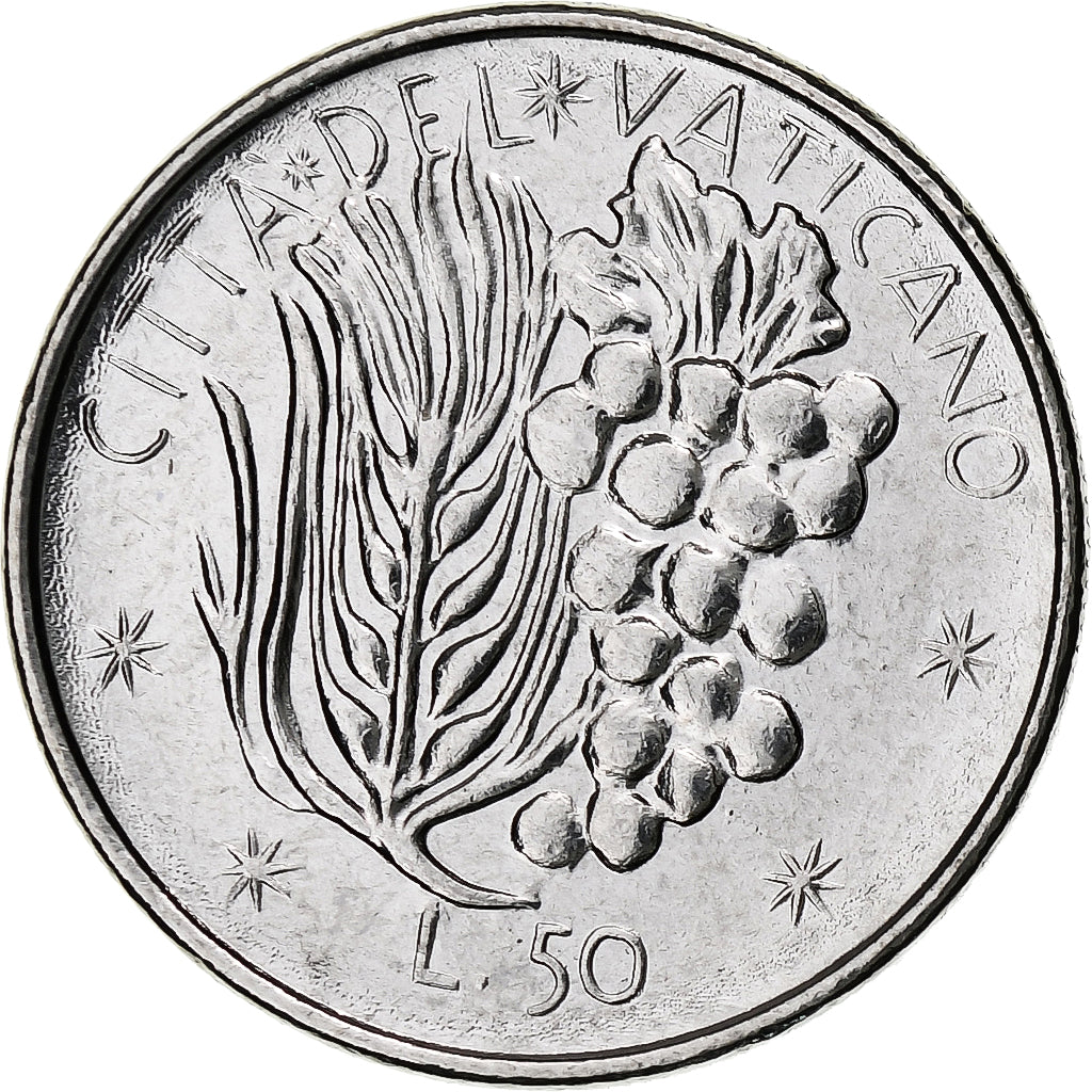 Vaticano, Paul VI, 50 Lire, 1977 / Anno XV, Rome, Aço Inoxidável, MS(63)