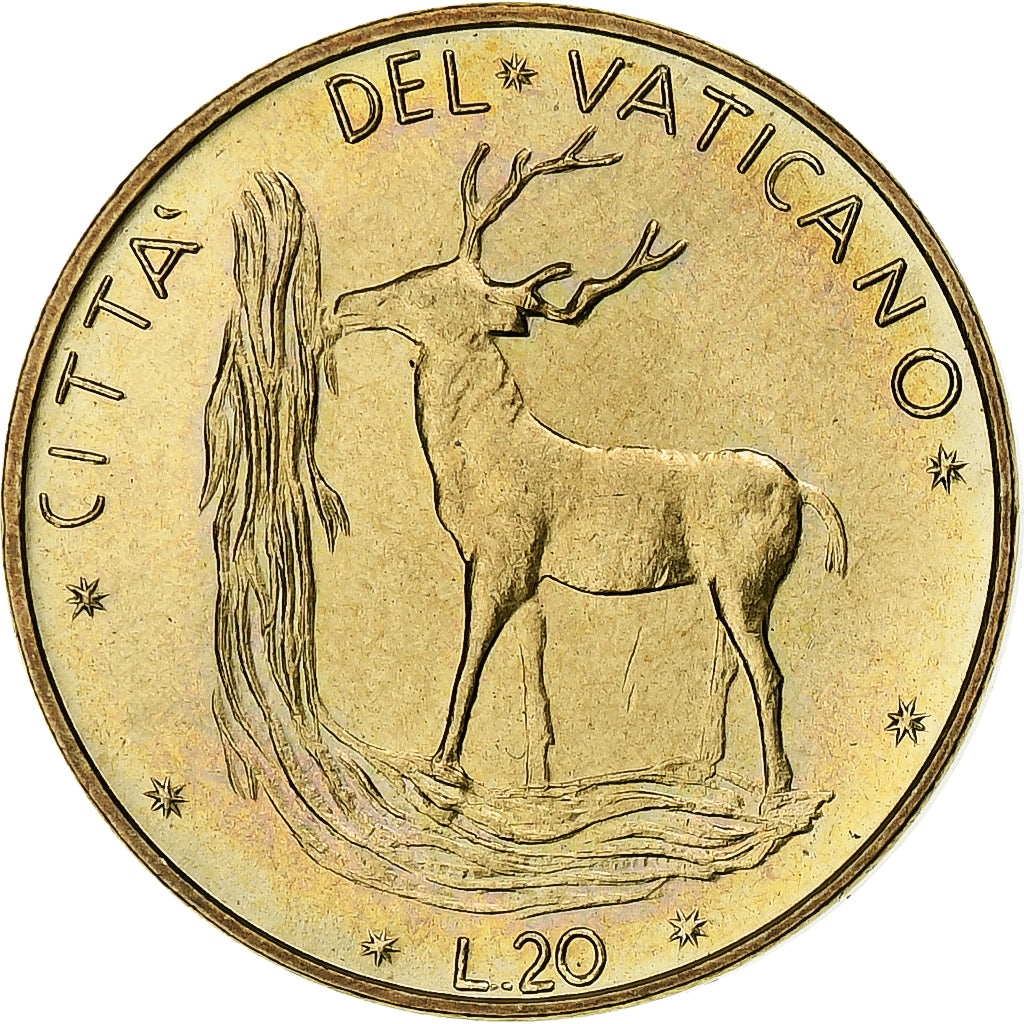 Vaticano, Paul VI, 20 Lire, 1974 / Anno XII, Rome, Alumínio-Bronze, MS(63)