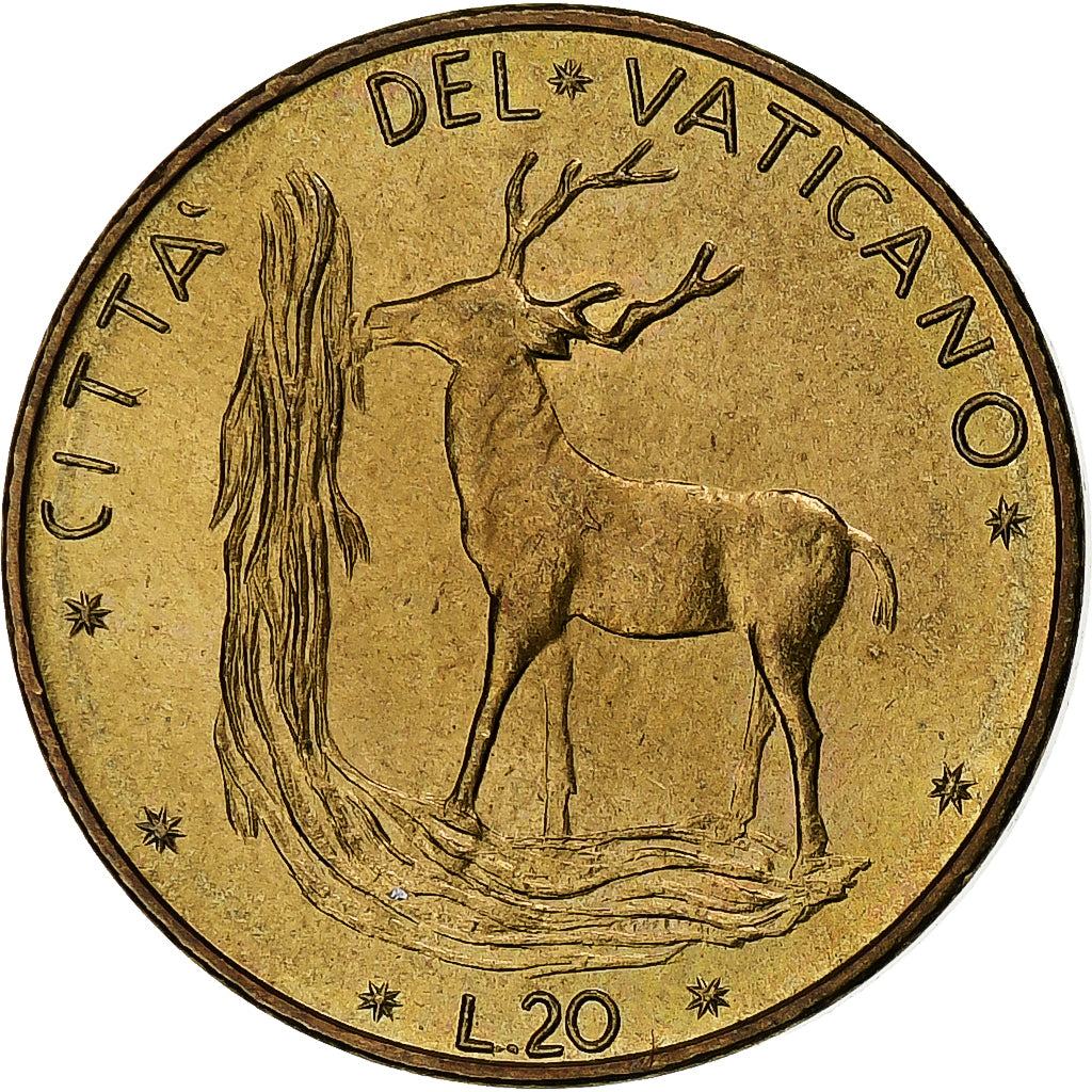 Vaticano, Paul VI, 20 Lire, 1977 / Anno XV, Rome, Alumínio-Bronze, MS(63)
