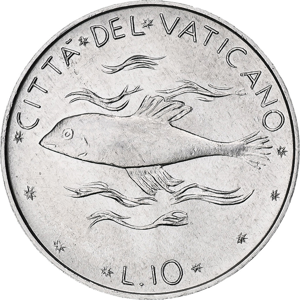 Vaticano, Paul VI, 10 Lire, 1974 / Anno XII, Rome, Alumínio, MS(63), KM:119