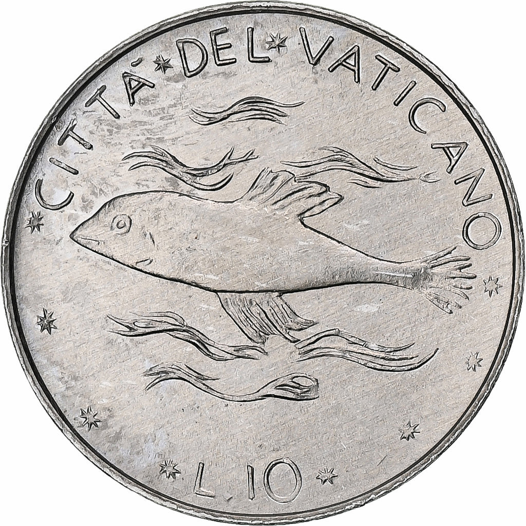 Vaticano, Paul VI, 10 Lire, 1977 / Anno XV, Rome, Alumínio, MS(63), KM:119