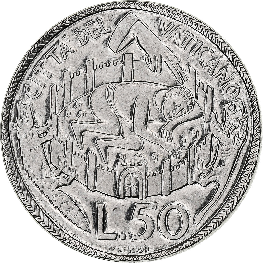 Vaticano, Paul VI, 50 Lire, Holy Year, 1975, Rome, BU, Aço Inoxidável, MS(63)