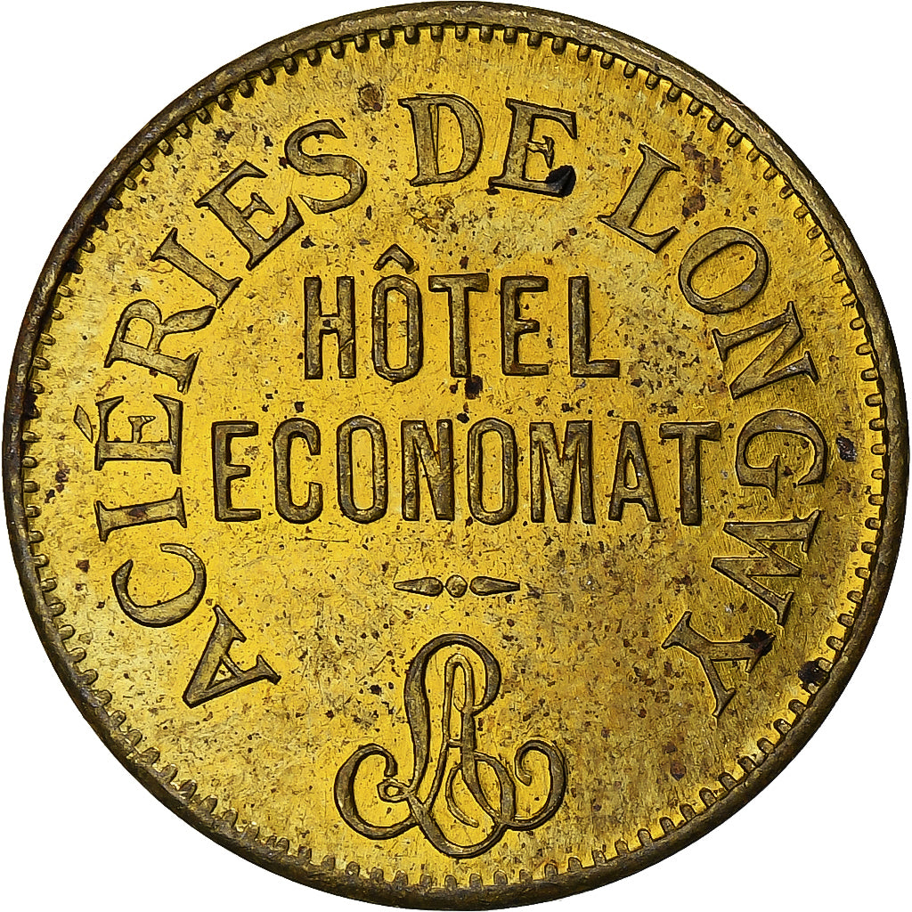 France, Aciéries de Longwy, Hôtel Economat, 50 Centimes, 1883, TTB+, Laiton