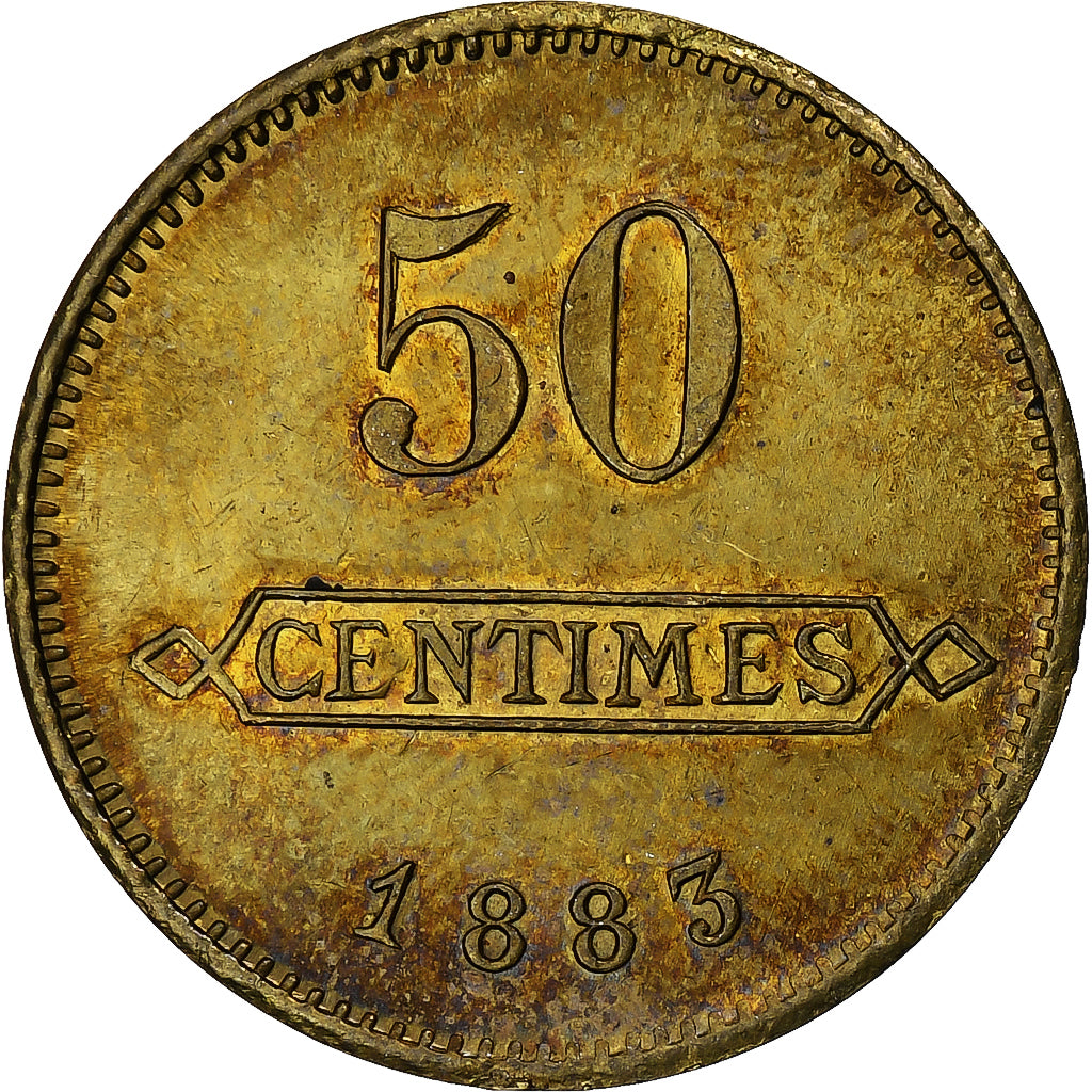 France, Aciéries de Longwy, Hôtel Economat, 50 Centimes, 1883, TTB+, Laiton