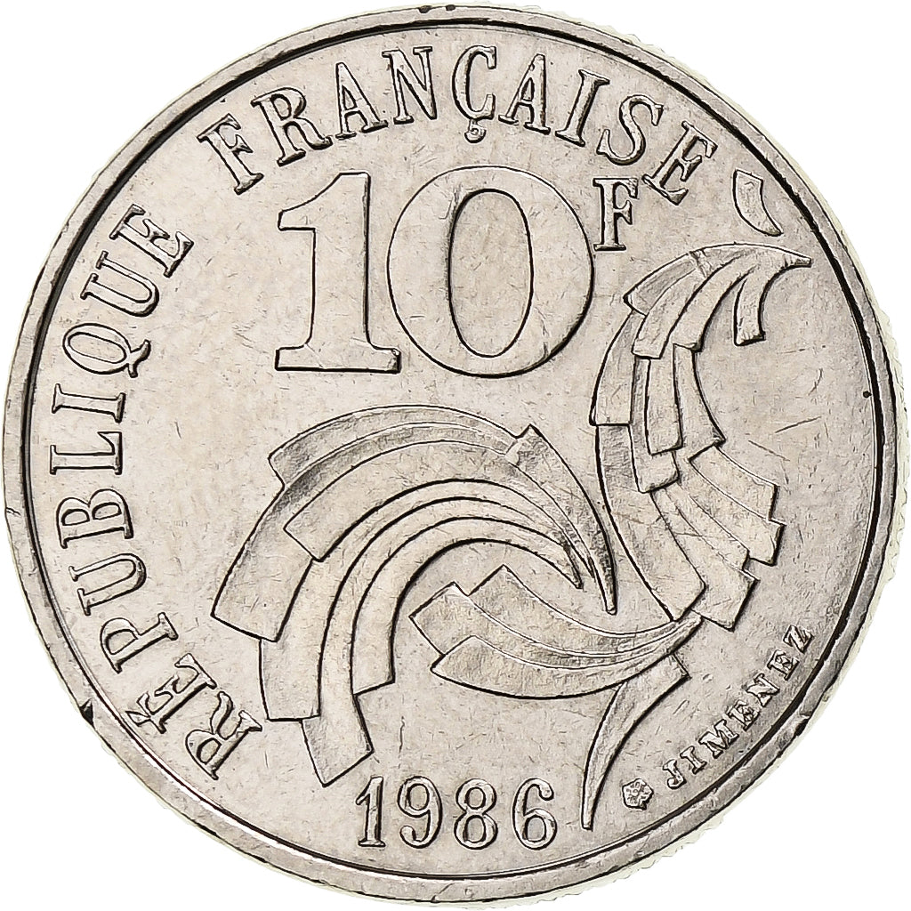França, 10 Francs, Jimenez, 1986, Pessac, Níquel, AU(55-58), Gadoury:824