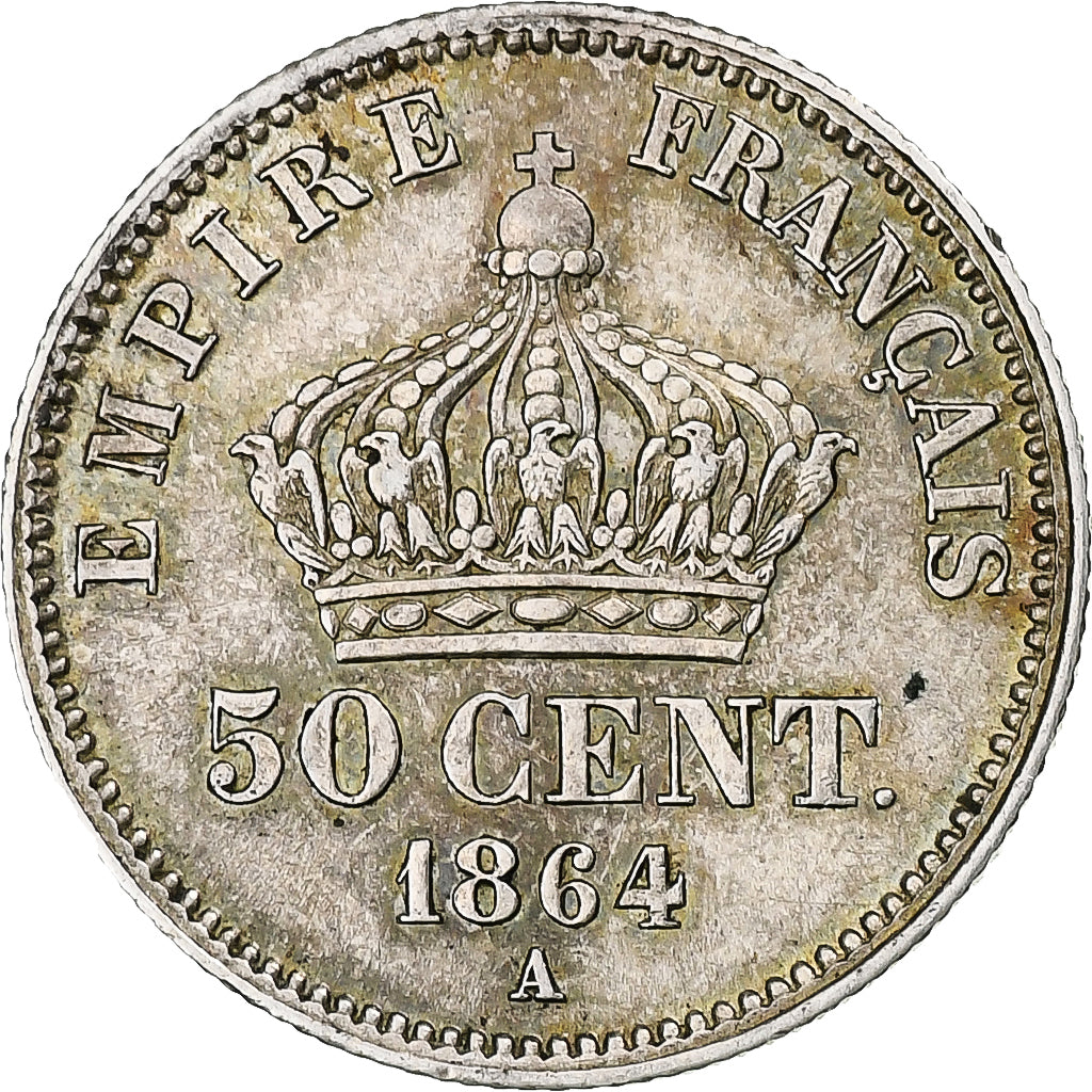 Frankrijk, Napoleon III, 50 Centimes, 1864, Paris, Zilver, ZF, Gadoury:417