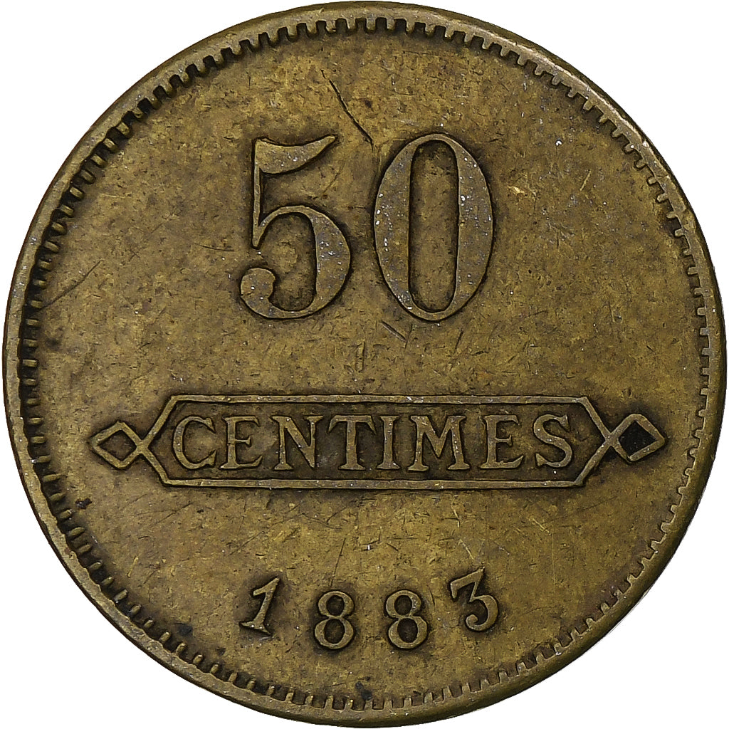 Frankrijk, Aciéries de Longwy, Hôtel Economat, 50 Centimes, 1883, ZF, Tin