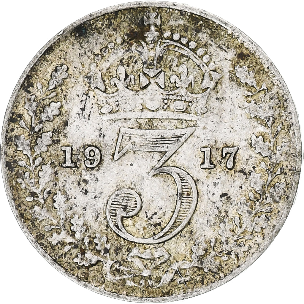 Verenigd Koninkrijk, George V, 3 Pence, 1917, London, Zilver, ZF, Spink:4015