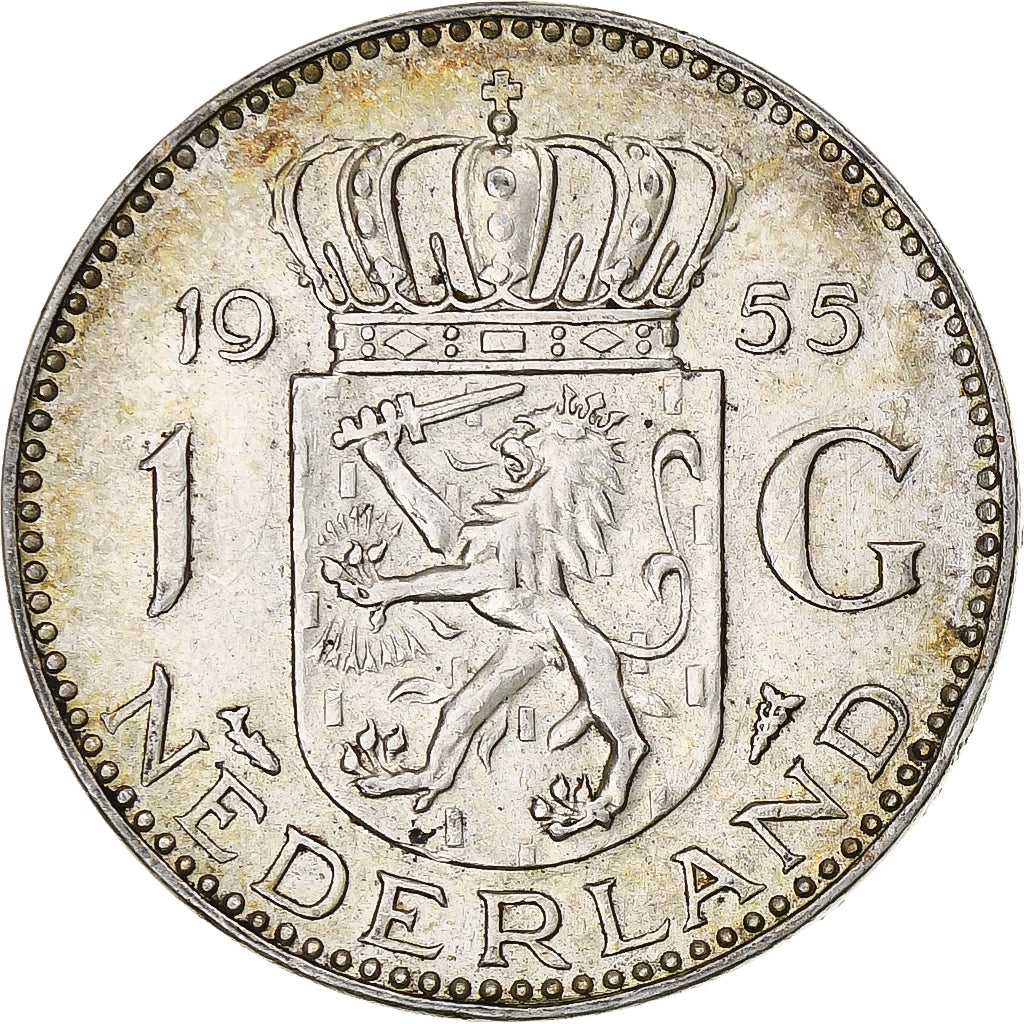 Netherlands, Juliana, Gulden, 1955, Utrecht, Silver, AU(50-53), KM:184