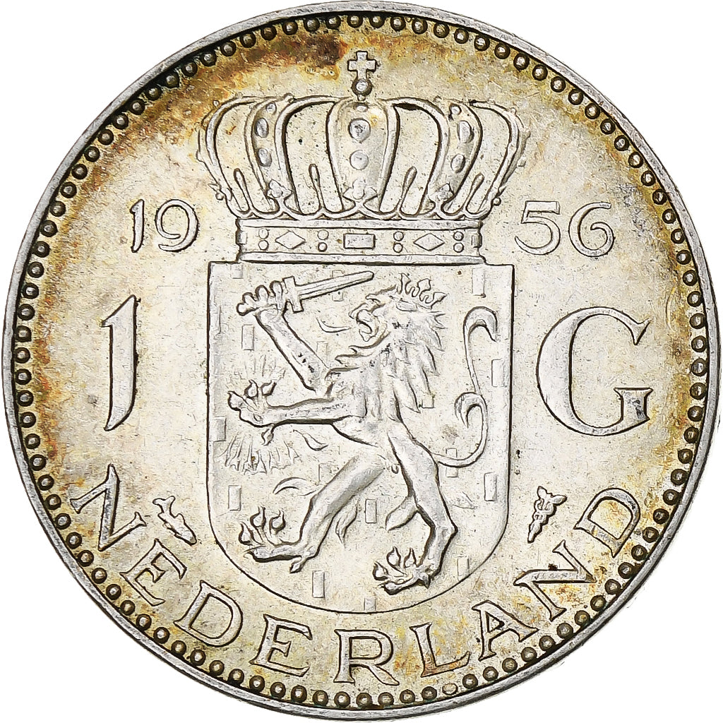 Países Baixos, Juliana, Gulden, 1956, Utrecht, Prata, AU(55-58), KM:184