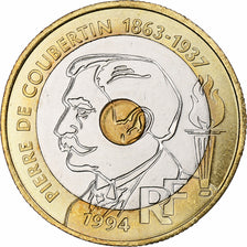 France, 20 Francs, Pierre de Coubertin, 1994, Pessac, Tri-Metallic, SUP