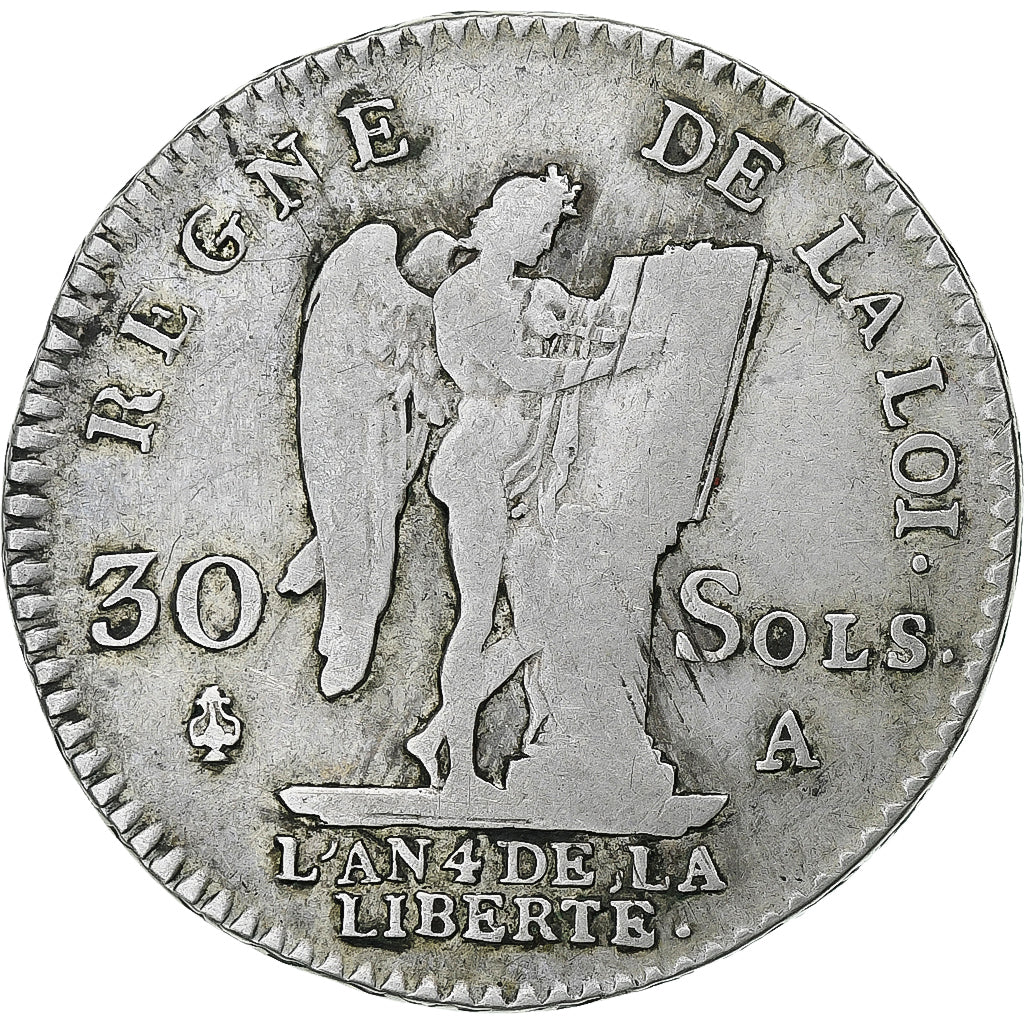 Francja, Louis XVI, 30 sols françois, 1792 / AN 4, Paris, Srebro, VF(30-35)