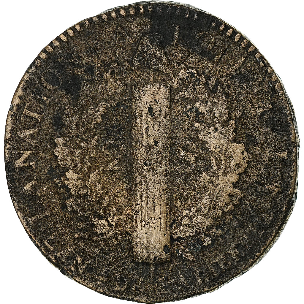 France, Louis XVI, 2 sols François, 1792 / AN 4, Paris, Métal de cloche