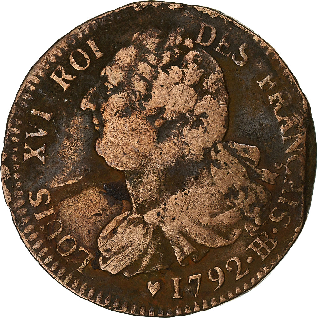 Francia, Louis XVI, 2 sols Français, 1792 / AN 4, Strasbourg, Cobre, BC+