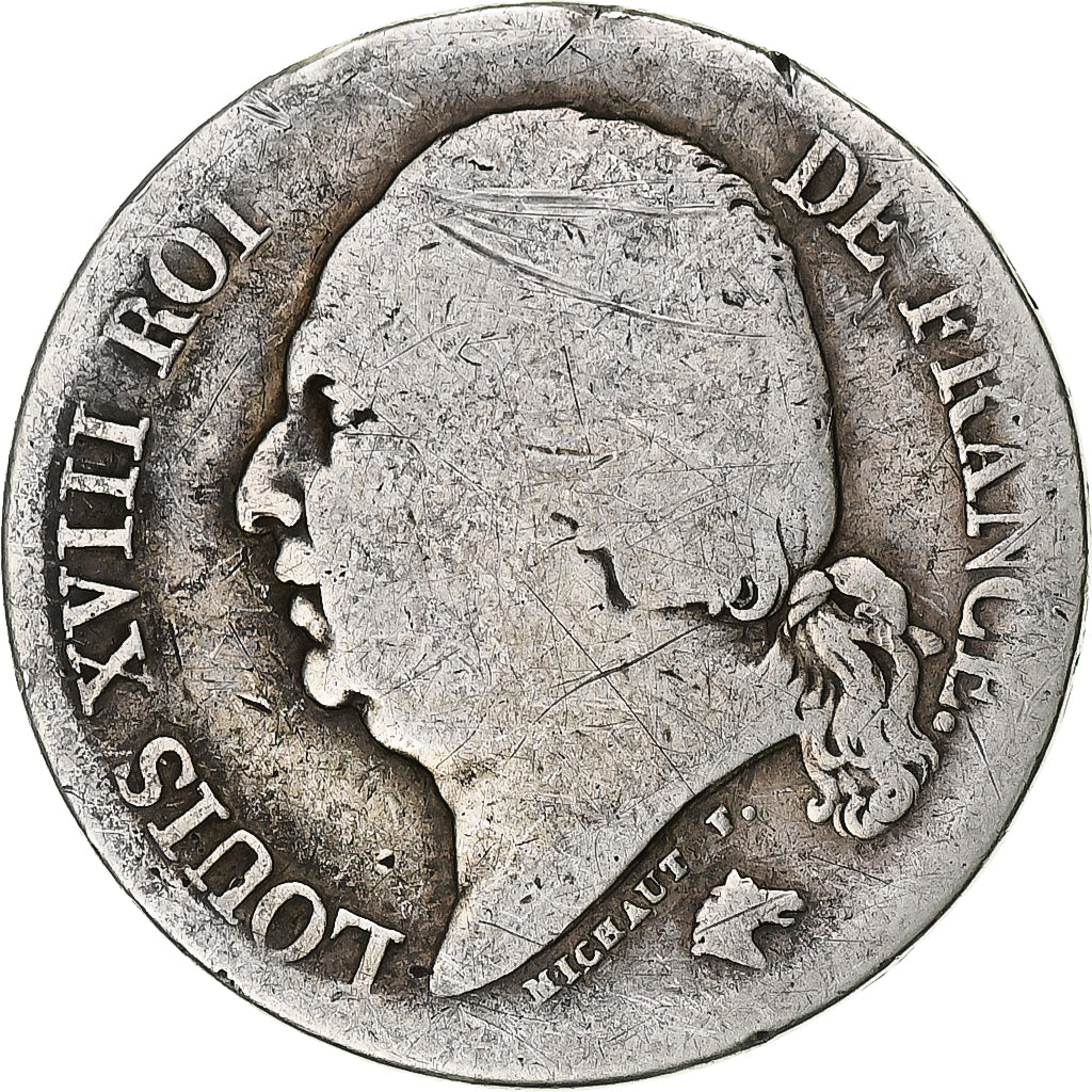 Francia, Louis XVIII, 2 Francs, 1816, Perpignan, Plata, BC+, Gadoury:513