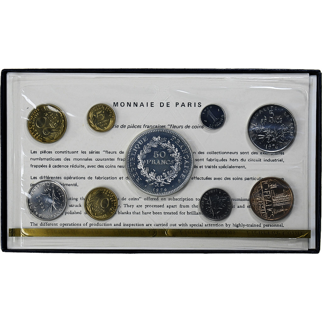France, Coffret 1 c. à 50 frs., 1976, Monnaie de Paris, FDC, MS(65-70)