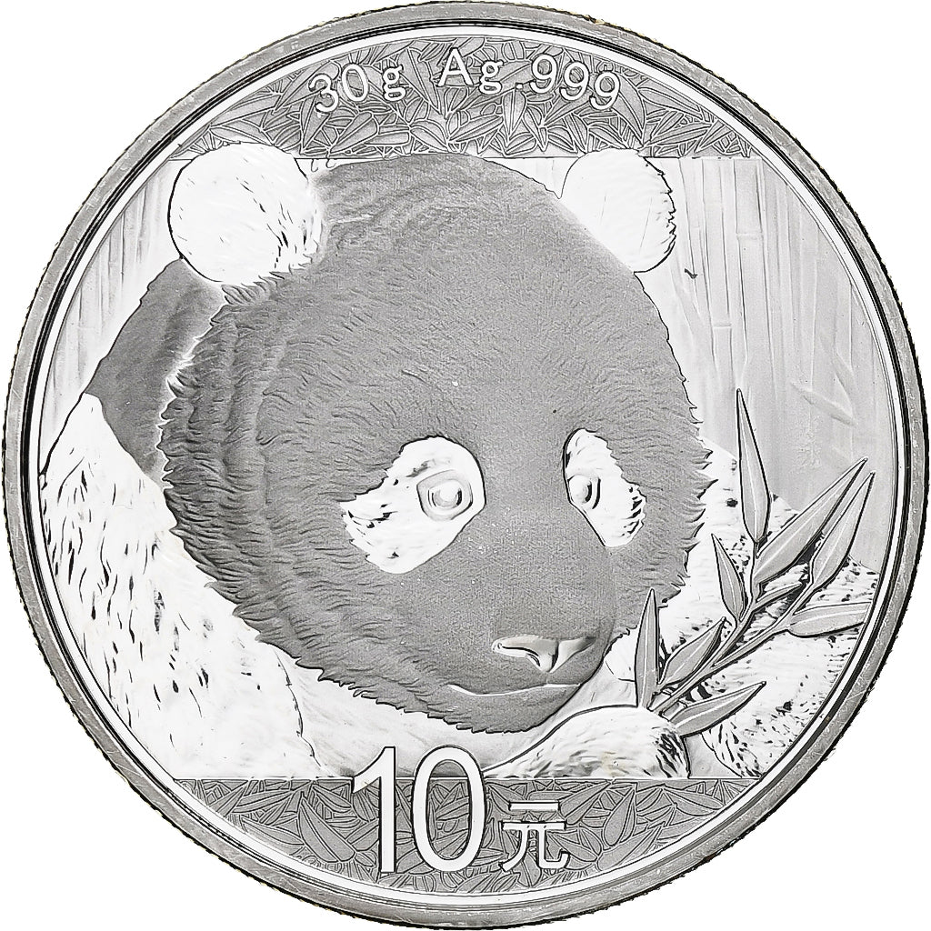 China, 10 Yüan, 1 oz, Panda, Bullion, 2018, Proof, Silver, MS(63), KM:2410