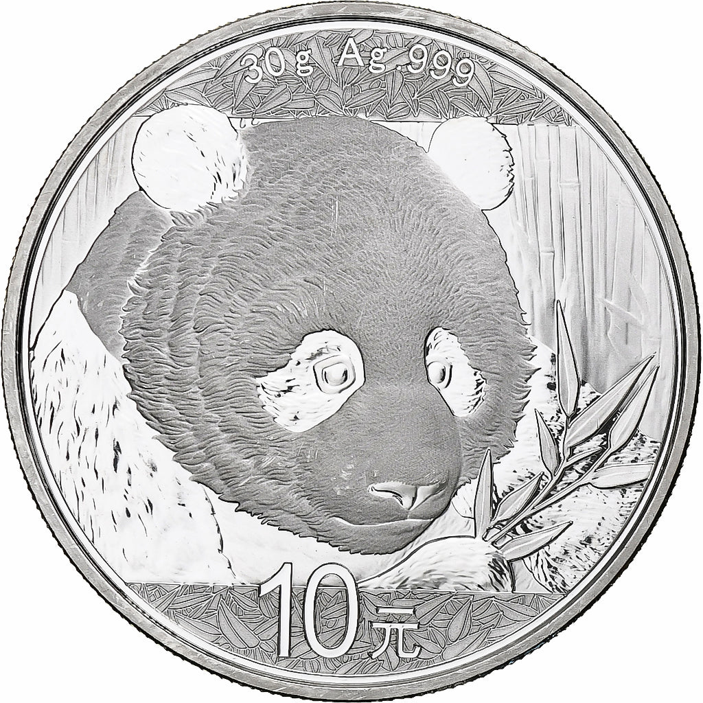 China, 10 Yüan, 1 oz, Panda, Bullion, 2018, Proof, Silver, MS(63), KM:2410
