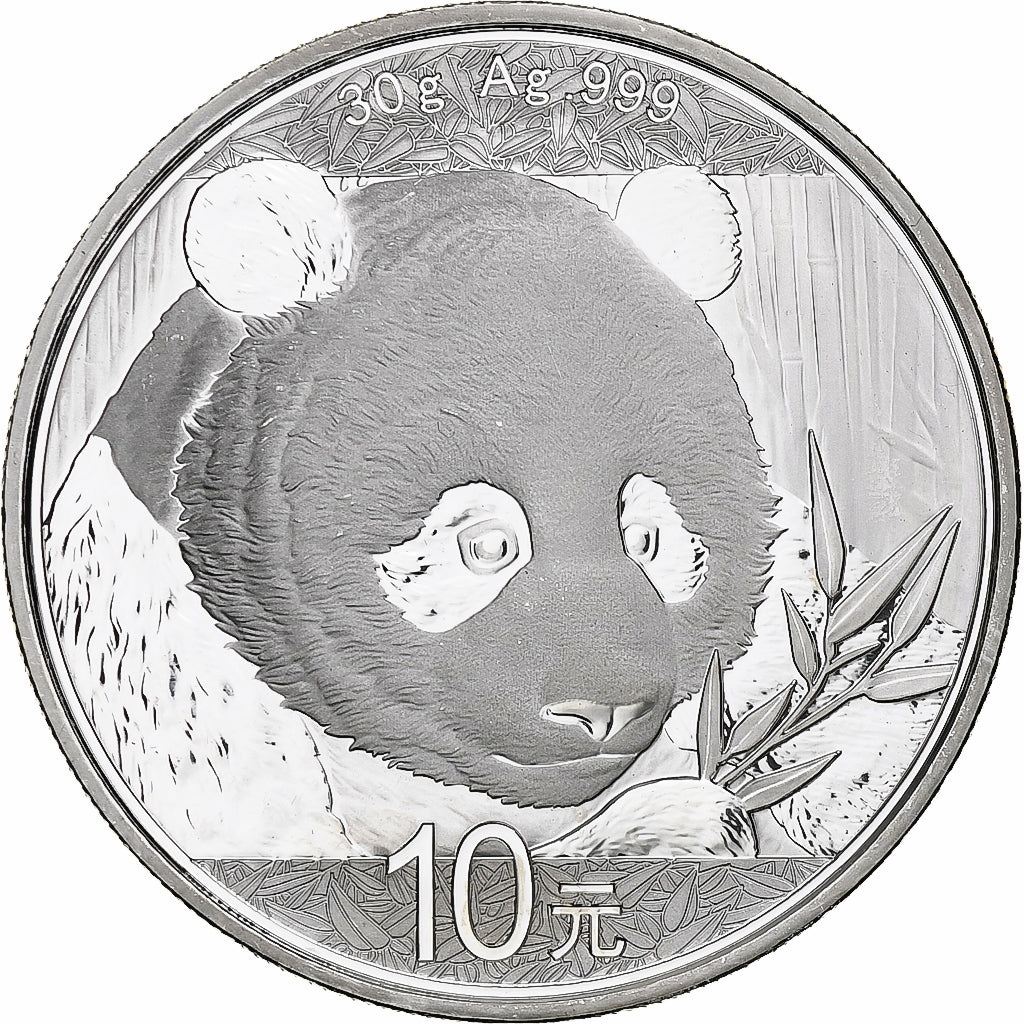 China, 10 Yüan, 1 oz, Panda, Bullion, 2018, Proof, Silver, MS(63), KM:2410