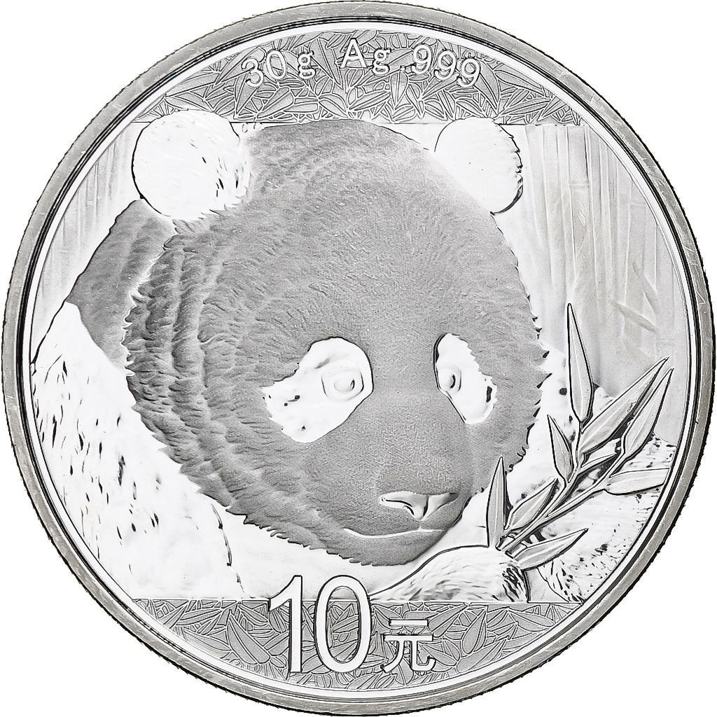 China, 10 Yüan, 1 oz, Panda, Bullion, 2018, Proof, Silver, MS(63), KM:2410