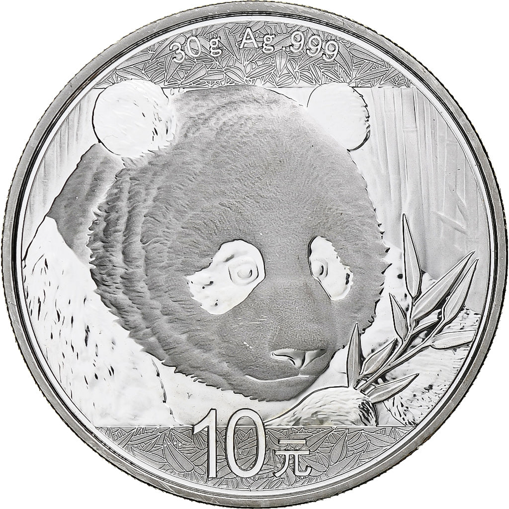 China, 10 Yüan, 1 oz, Panda, Bullion, 2018, Proof, Silver, MS(63), KM:2410