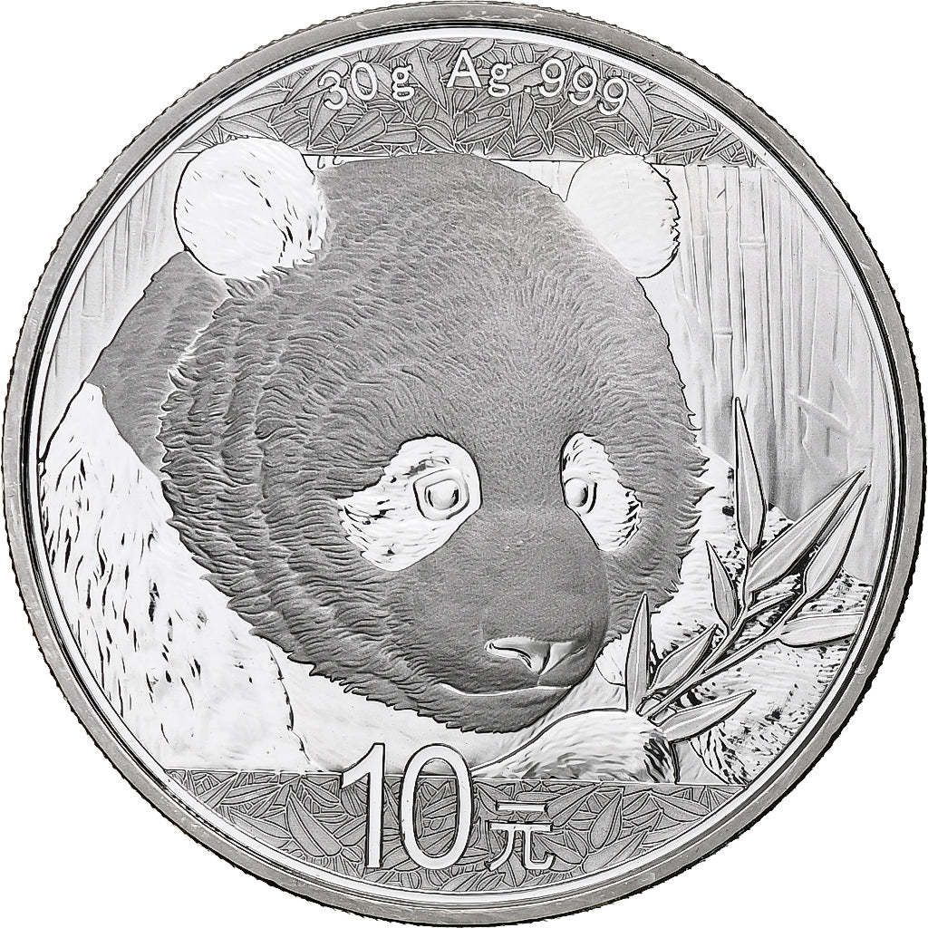 China, 10 Yüan, 1 oz, Panda, Bullion, 2018, Proof, Silver, MS(63), KM:2410