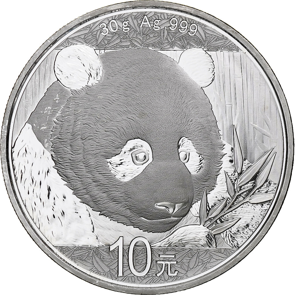 China, 10 Yüan, 1 oz, Panda, Bullion, 2018, Proof, Silver, MS(63), KM:2410