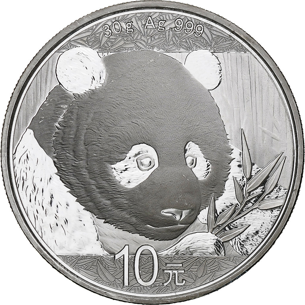 China, 10 Yüan, 1 oz, Panda, Bullion, 2018, Proof, Silver, MS(63), KM:2410