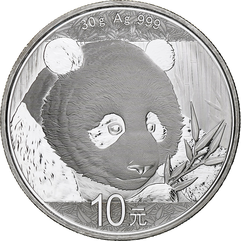 China, 10 Yüan, 1 oz, Panda, Bullion, 2018, Proof, Silver, MS(63), KM:2410