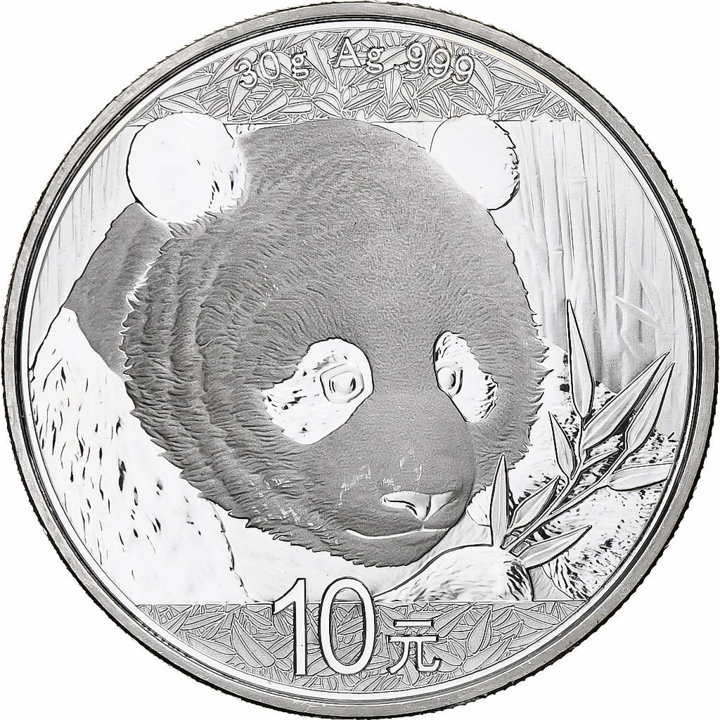 China, 10 Yüan, 1 oz, Panda, Bullion, 2018, Proof, Silver, MS(63), KM:2410
