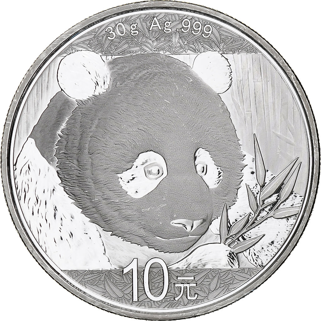 China, 10 Yüan, 1 oz, Panda, Bullion, 2018, Proof, Silver, MS(63), KM:2410