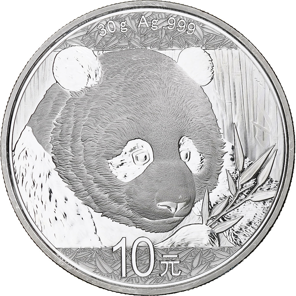 China, 10 Yüan, 1 oz, Panda, Bullion, 2018, Proof, Silver, MS(63), KM:2410